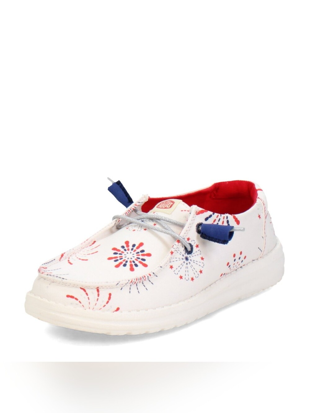 Hey Dude Womens Wendy Fireworks White Canvas Shoes with Red Blue 7